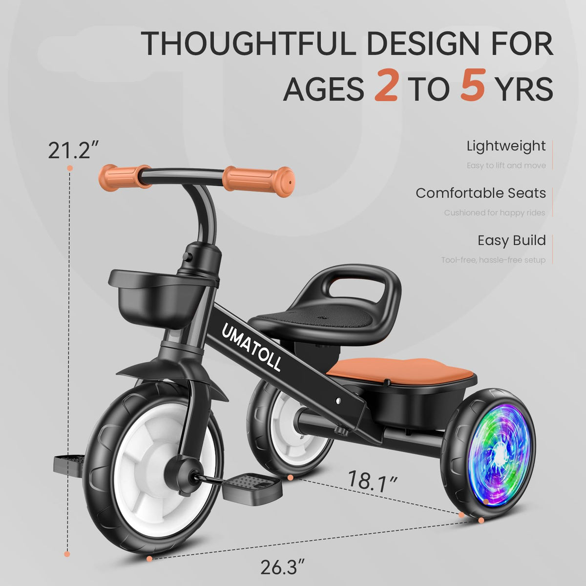 Ideal for outdoor family rides and backyard adventures with the Umatoll tricycle.
