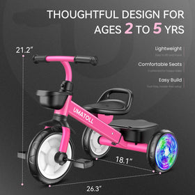 Umatoll tricycle rose suited for ages 2 to 5 as skills grow.