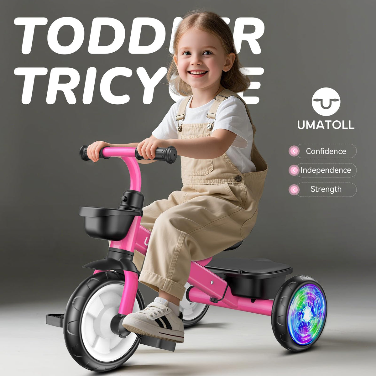 Umatoll tricycle rose extended rear wheels increase stability for beginners.