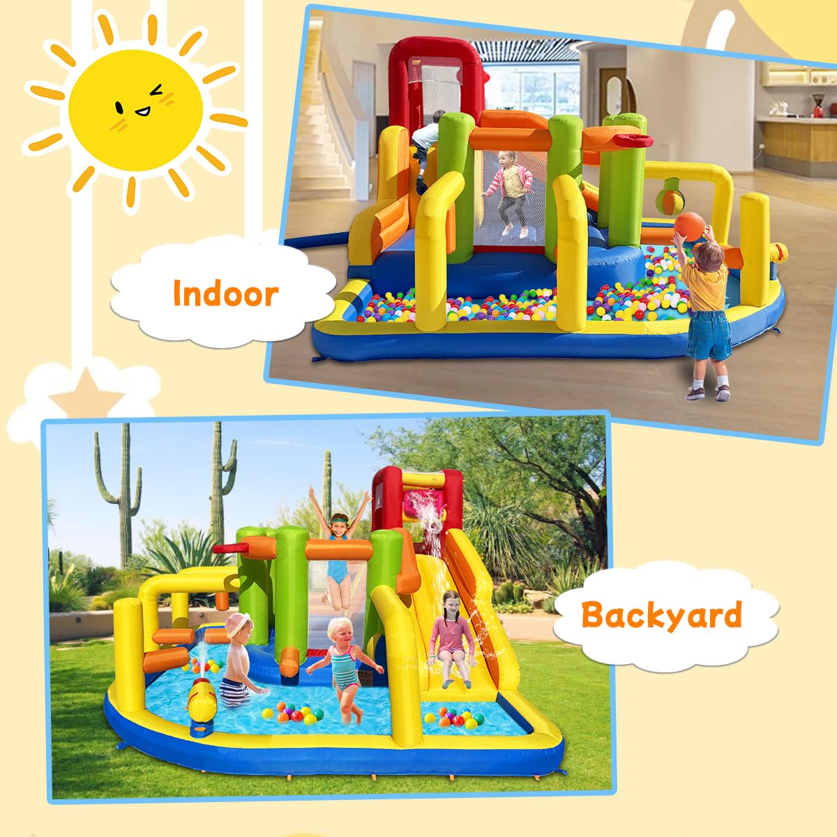 Umbalir basketball rim encourages aim and playful water games