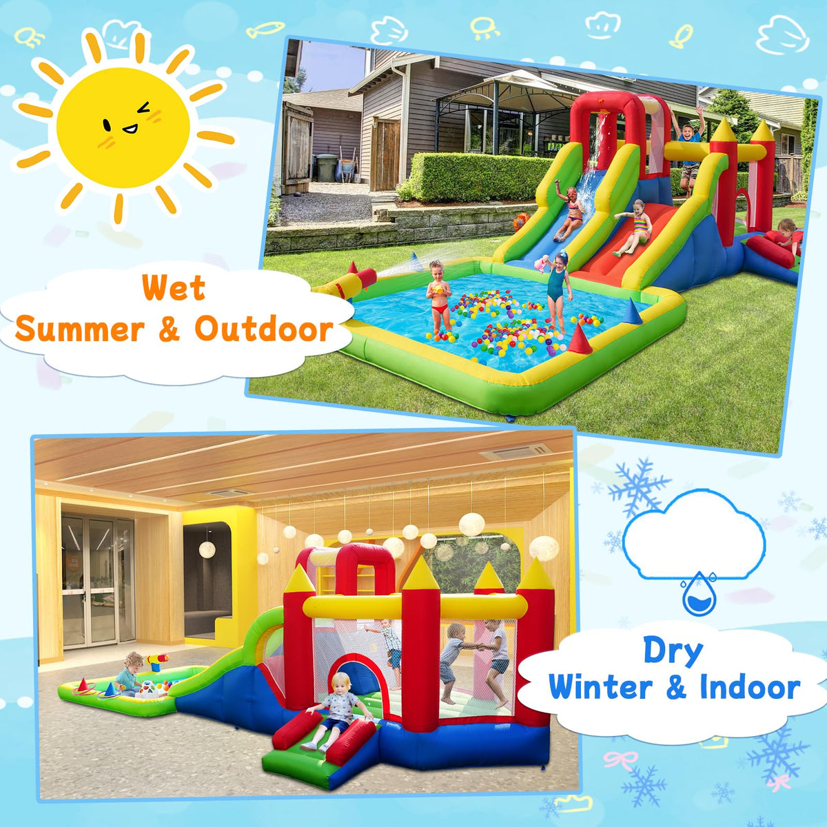 Umbalir huge splash pool cools hot summer playtime outdoors.