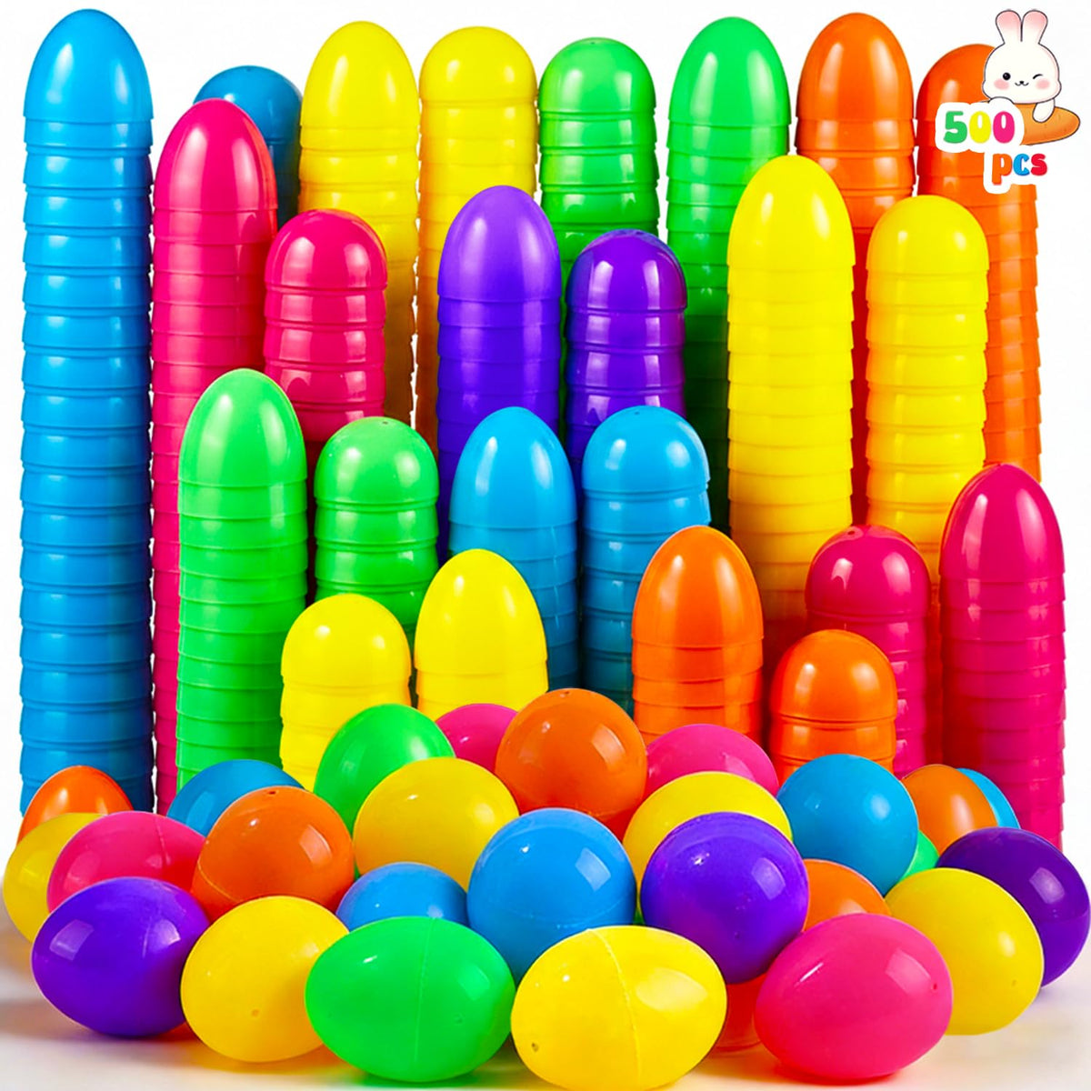 UMEELR 500-pack plastic eggs top view ready for large Easter hunts