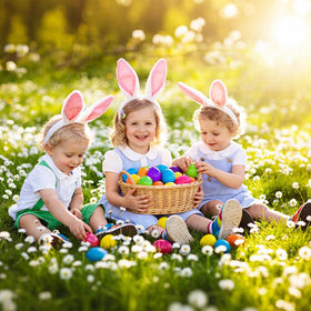 UMEELR children hunting eggs during a colorful Easter event