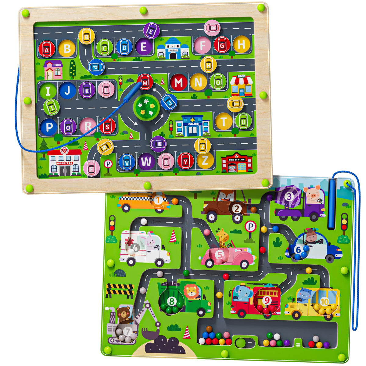 UMEREACT 2-in-1 magnetic letter maze board enhances letter recognition and fine motor coordination.