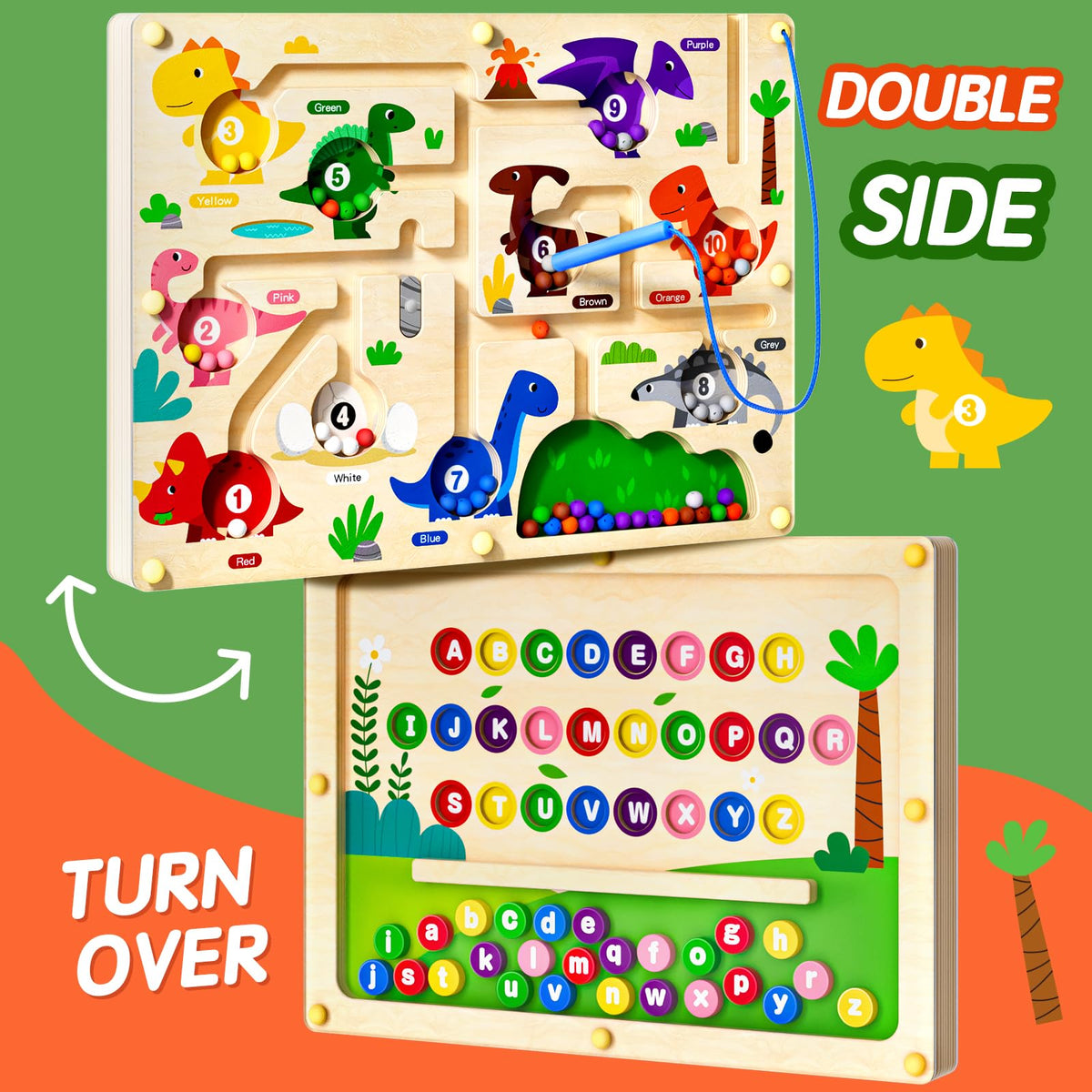 UMEREACT dinosaur color sorting maze uses magnetic beads to teach color matching.