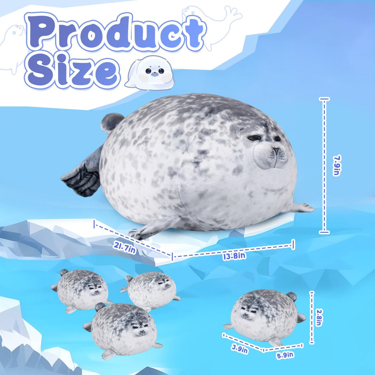 UMIKOOL DIRECT seal pillow belly shows four baby seals for playful cuddles.
