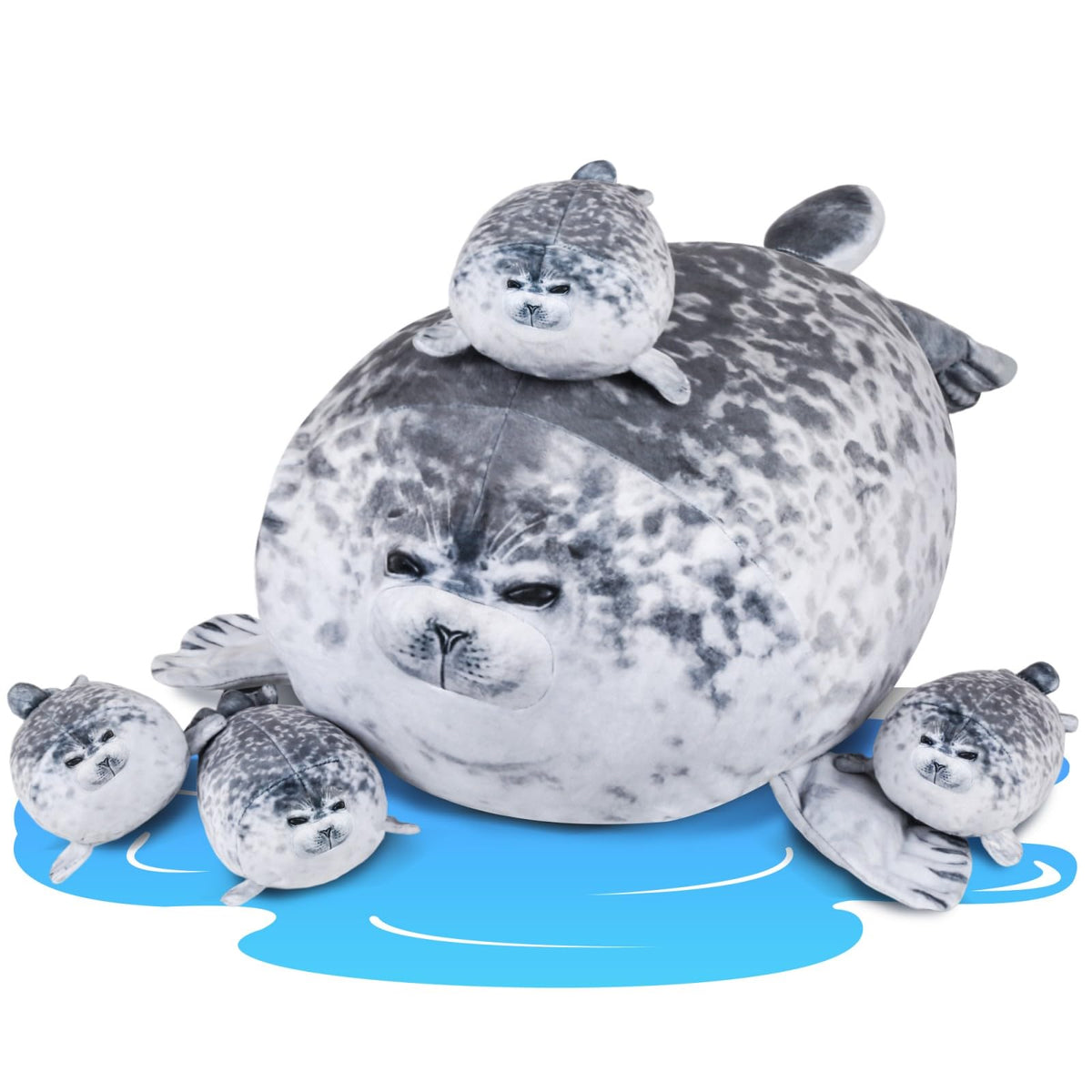 UMIKOOL DIRECT chubby seal pillow with mother and four babies for cozy family hugs.