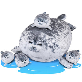 UMIKOOL DIRECT chubby seal pillow with mother and four babies for cozy family hugs.