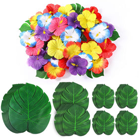 UMIKU 126Pcs Luau palm leaves collection for tropical table decor