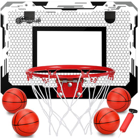 Umnodobn indoor over-door mini basketball hoop setup enables quick practice at home.