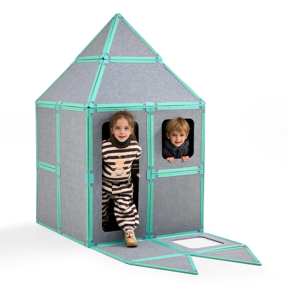 Umoving Deluxe Magnetic Fort Panel walk-in design invites kids to explore imaginative indoor forts.