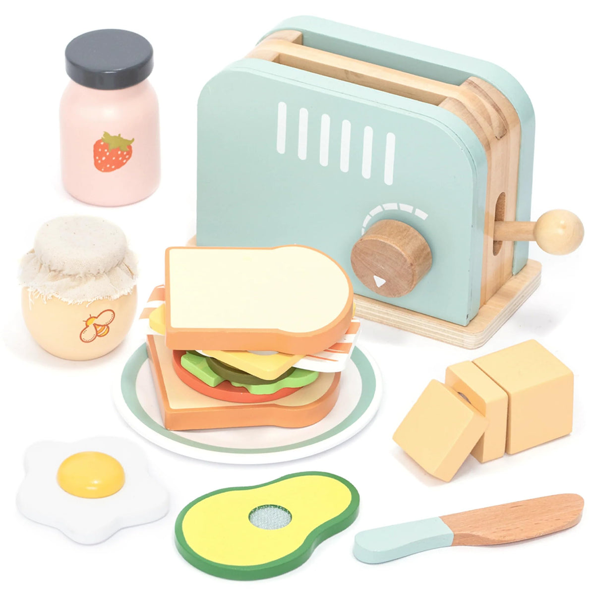 UMU wooden toaster and sliceable butter for imaginative breakfast play
