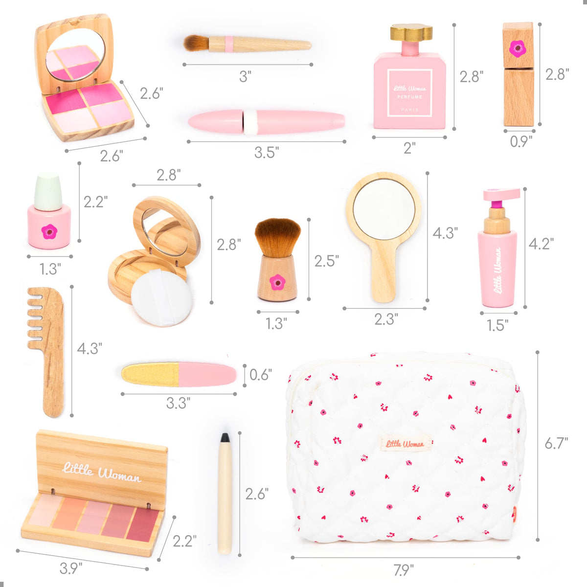 UMU wooden makeup kit full set showcases a complete pretend beauty routine