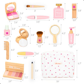 UMU wooden makeup kit full set showcases a complete pretend beauty routine