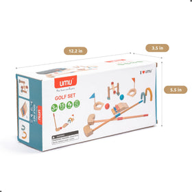 umu wooden mini golf set family play promotes cooperative moments during kid-friendly golf.