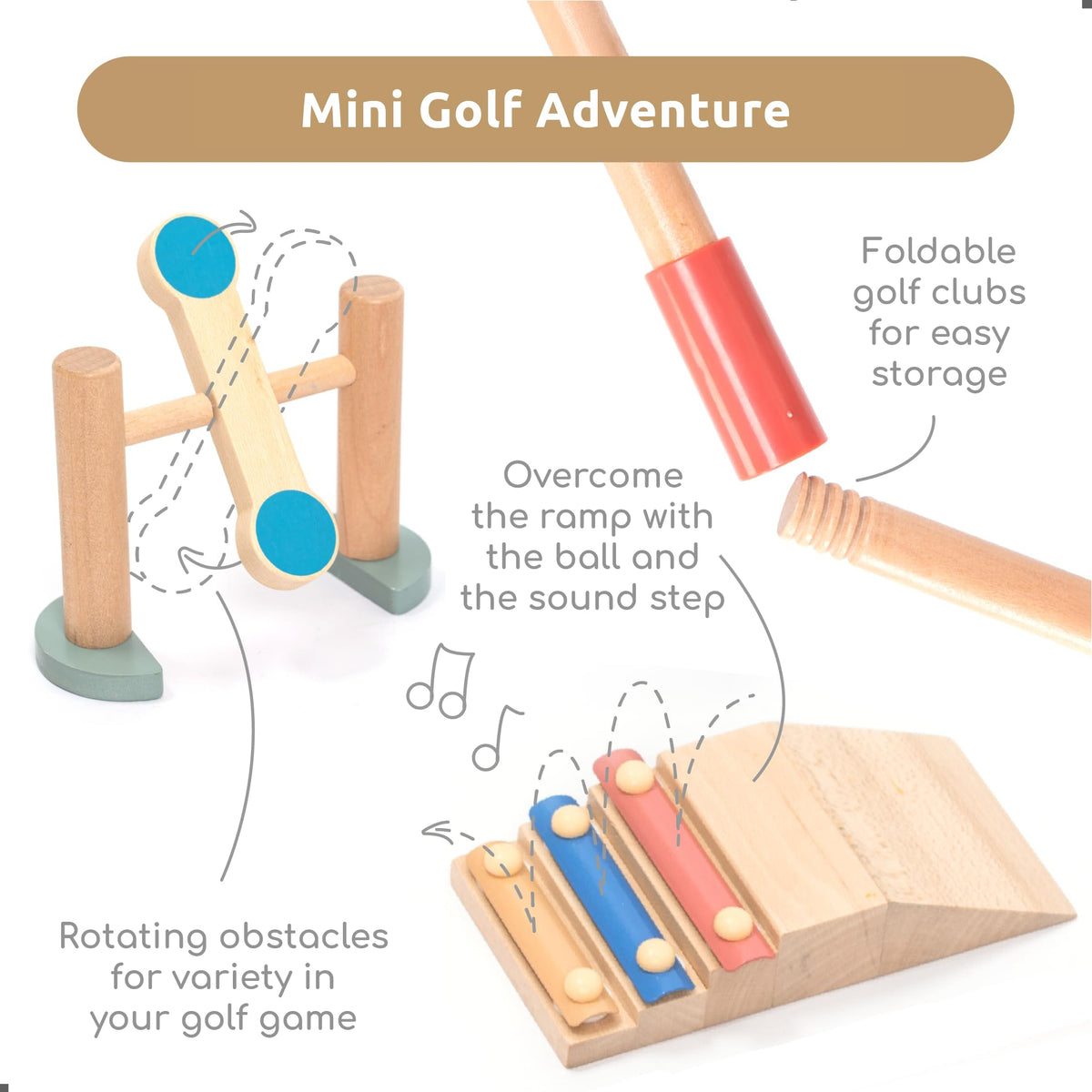umu wooden mini golf set hole and flag help kids aim and focus on goals.