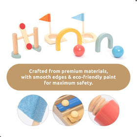 umu wooden mini golf set obstacle gates encourage imaginative play and obstacle course creativity.