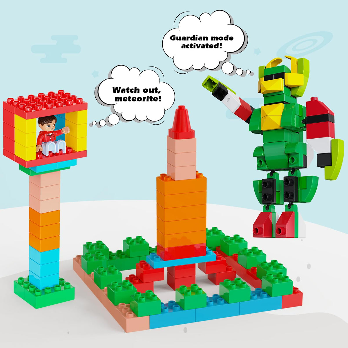 Unasas 209-piece set supports open-ended play and creativity.