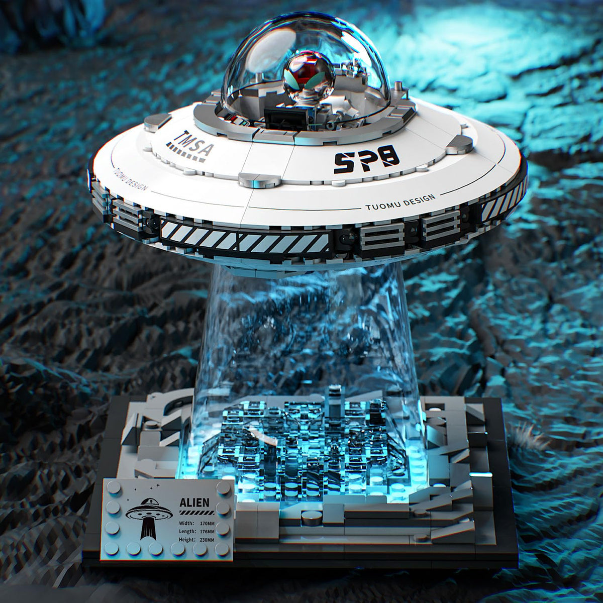 UNCLE BRICK Space UFO glow effect highlights teleportation scene