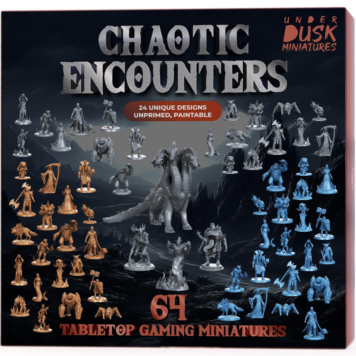 Underdusk Chaotic Encounters Hydra boss miniature for epic battles on a standard grid