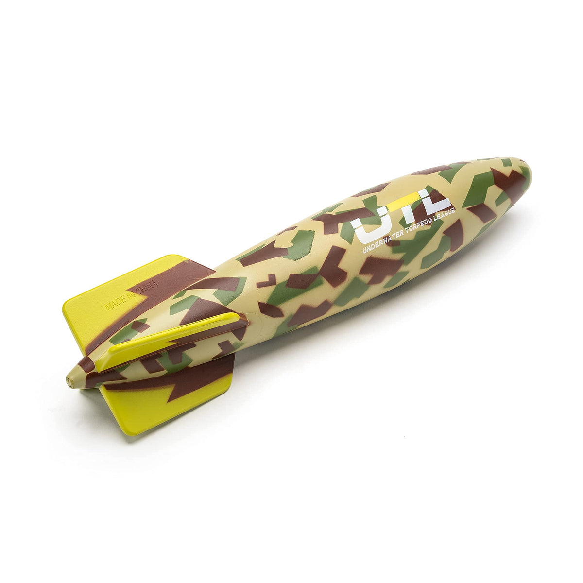 Underwater Torpedo League torpedo glider front view, compact pool play-ready design.