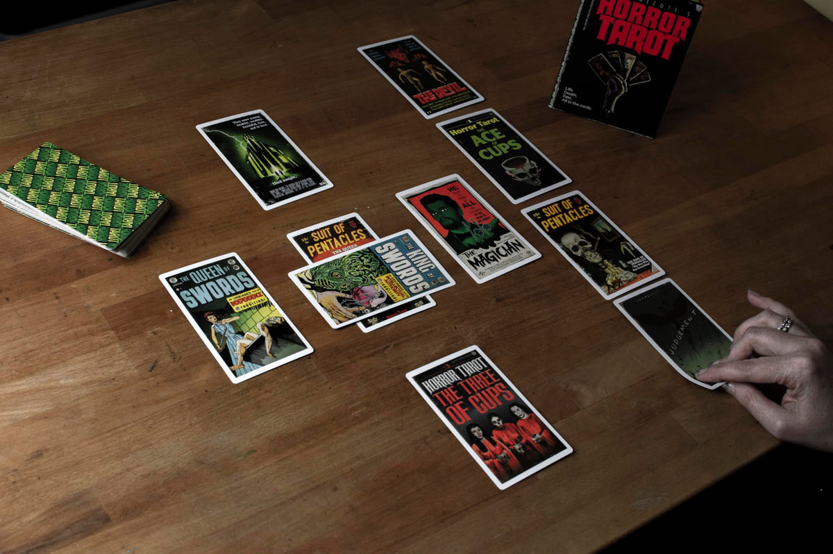 Horror Tarot back pattern by The Unemployed Philosophers Guild enhances reading mystery
