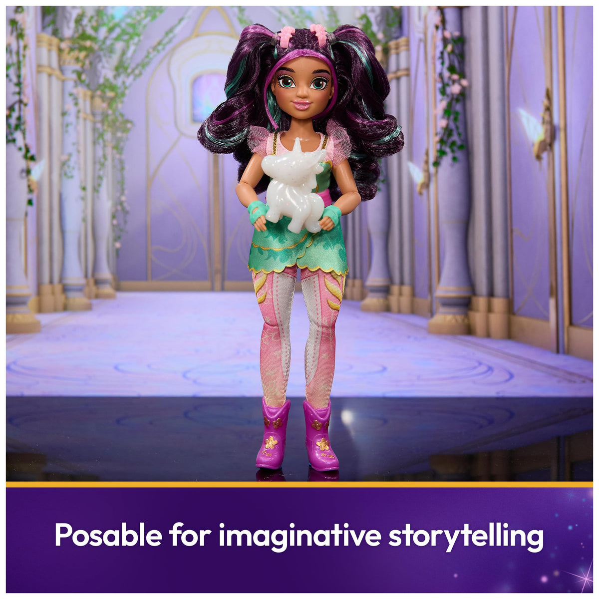 Ava pink-teal petal dress with butterfly belt for magical storytelling