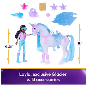 Glacier unicorn with gem-encrusted tack shines during pretend quests.