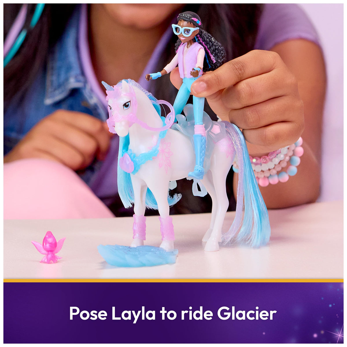 Ice crystal stand supports Glacier during gemstone hunts.