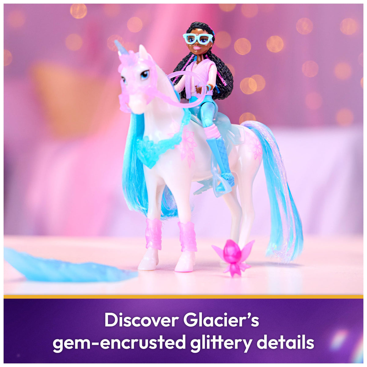 Snowflake clips add shimmer to Glacier's mane and tail.