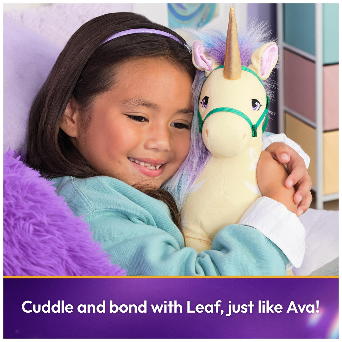 Leaf’s soft yellow fur invites gentle hugs and cozy play