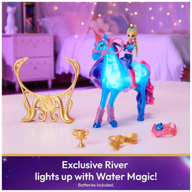 River light-up unicorn glows with Water Magic during training in Unicorn Academy.