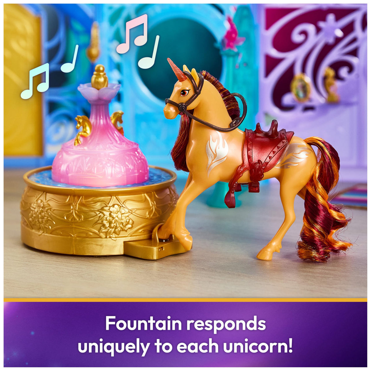 Unicorn Academy Saddle rack and jumping clip organize gear for rich role play.