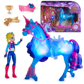 Unicorn Academy Train & Glow River doll set with Isabel guiding River through glow training.