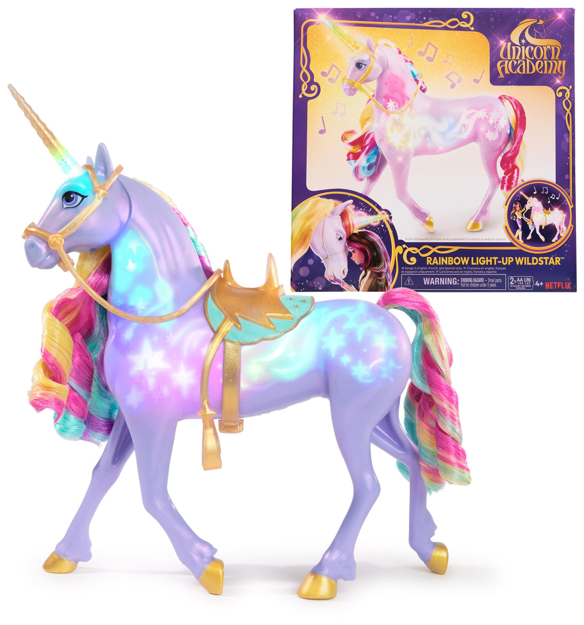 Unicorn Academy Wildstar face close-up with responsive lights for bonding.