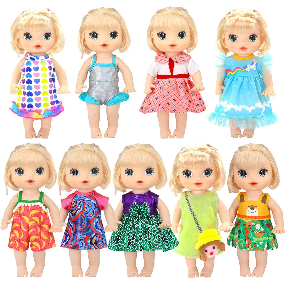 UNICORN ELEMENT colorful doll outfits set boosts imaginative play for 10-12 inch dolls.