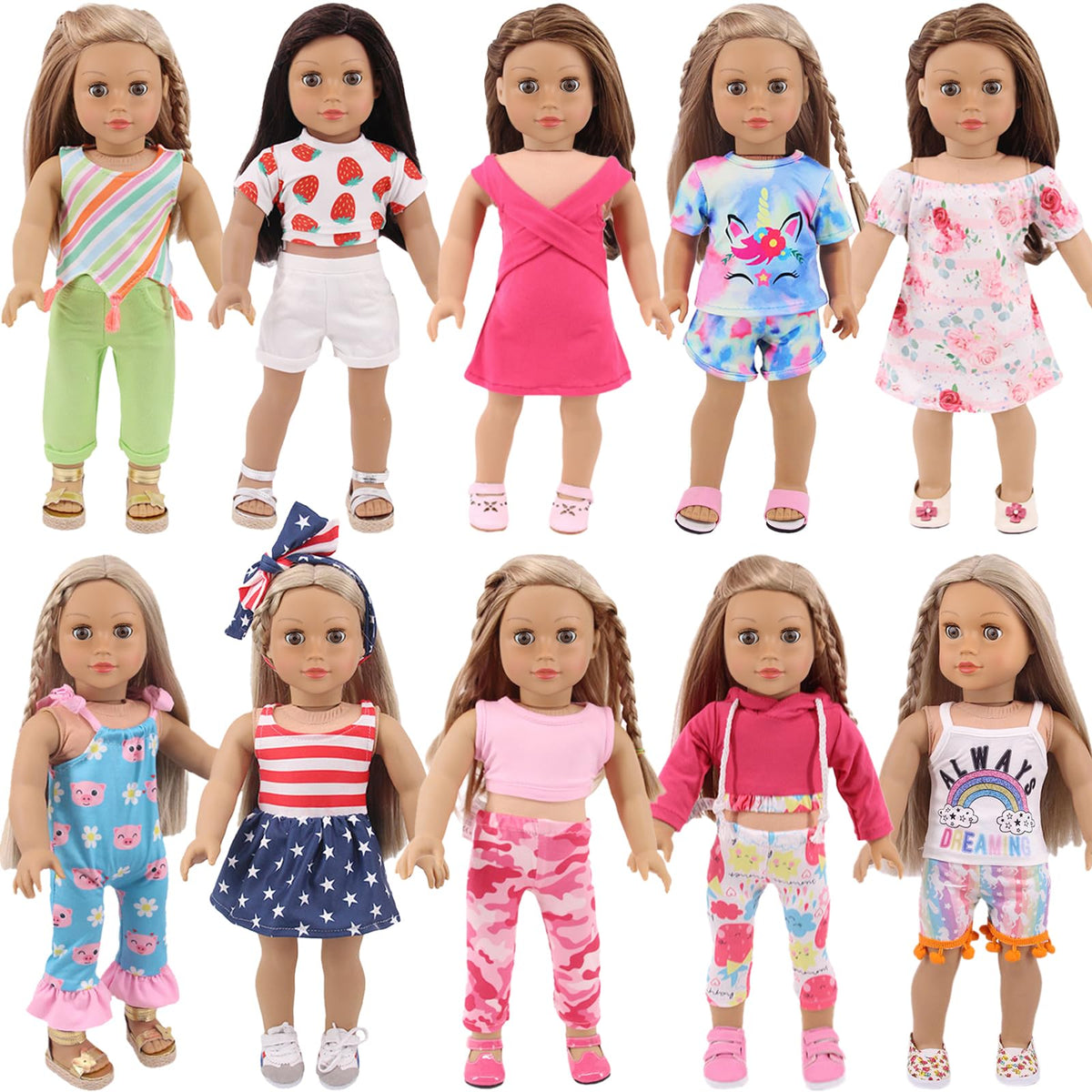 UNICORN ELEMENT 10 sets doll clothes showcase versatile outfits for 18-inch dolls