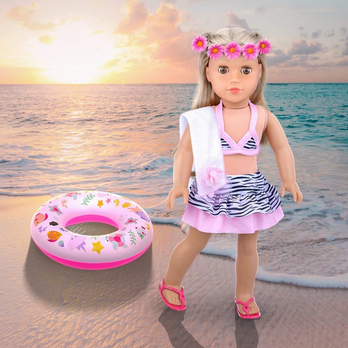 UNICORN ELEMENT 18inch doll swim circle supports safe pretend water play.