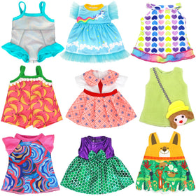 UNICORN ELEMENT 9-set alive doll outfits with colorful dresses for 10-12 inch dolls.