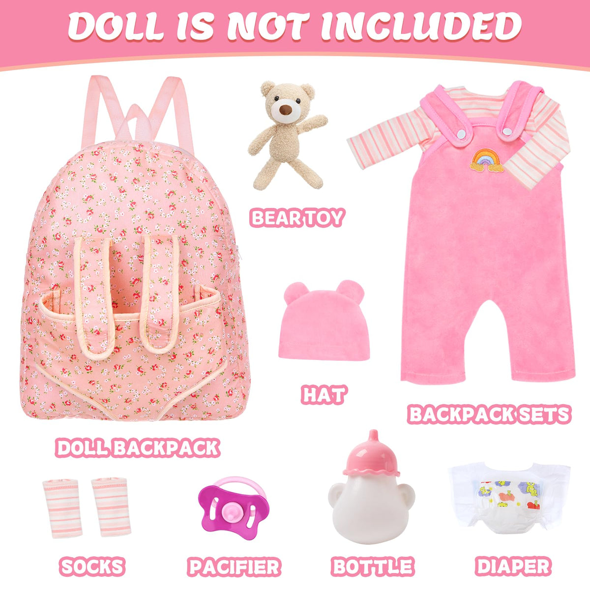 UNICORN ELEMENT strap set for 18-inch dolls supports secure, stylish outfit changes.