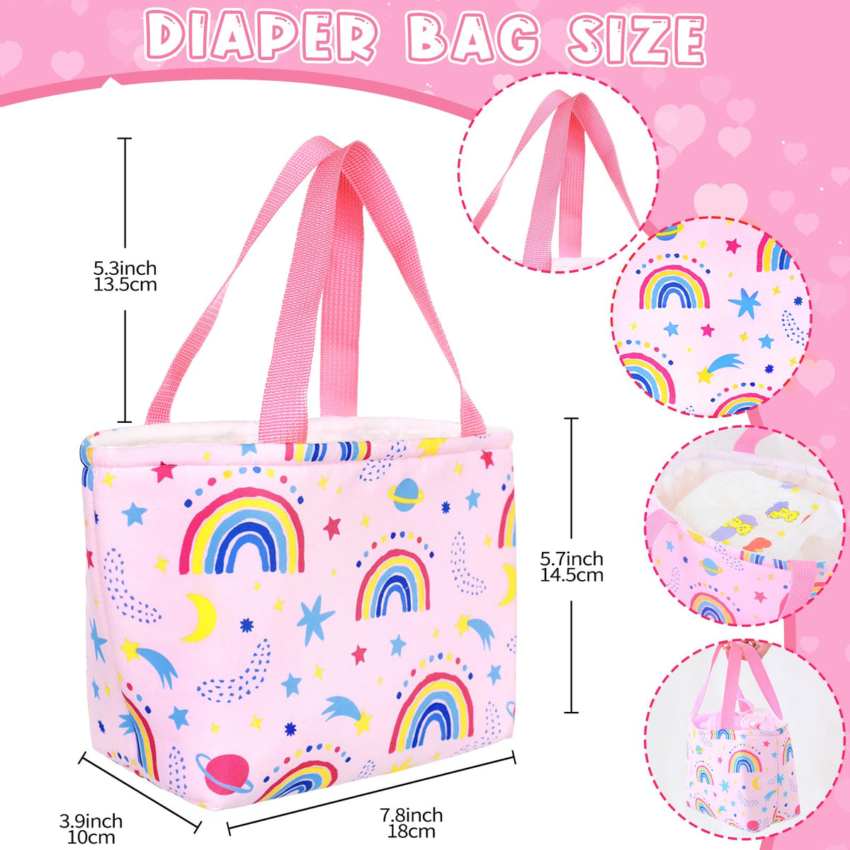 UNICORN ELEMENT diaper bag with pink accents ready for on-the-go doll care