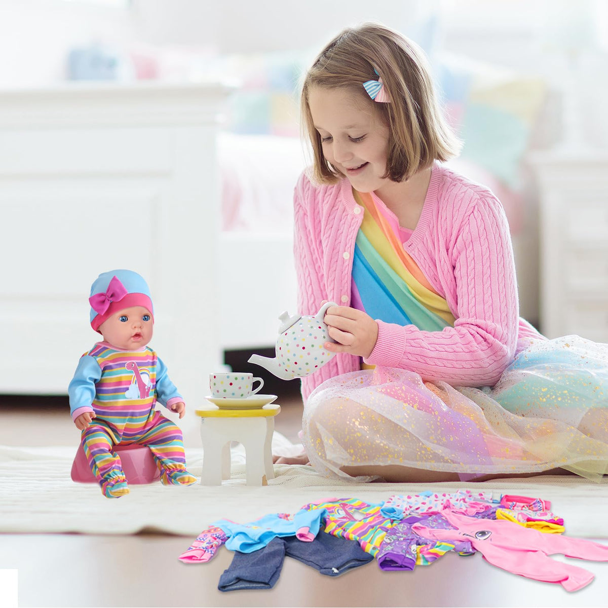 UNICORN ELEMENT colorful doll outfits with jumpsuits for 14-18 inch dolls.