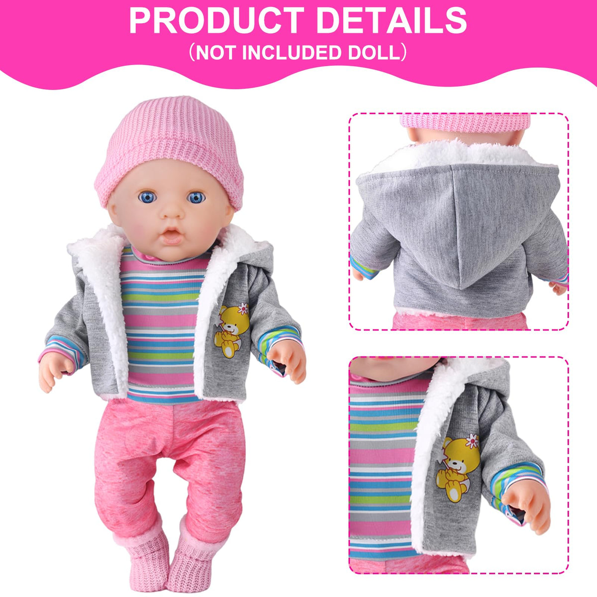 unicorn element long-sleeve pink hoodie for 16-18 inch dolls, comfy layer for daily play