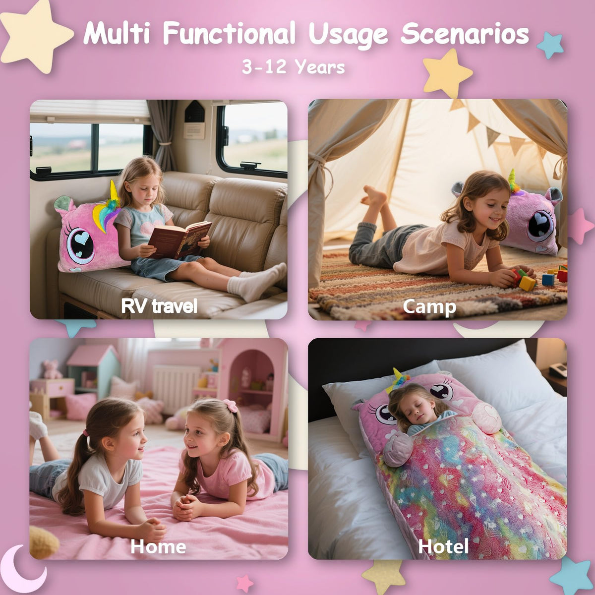 Unicorn Slumber large 70x30 size provides extra room for kids