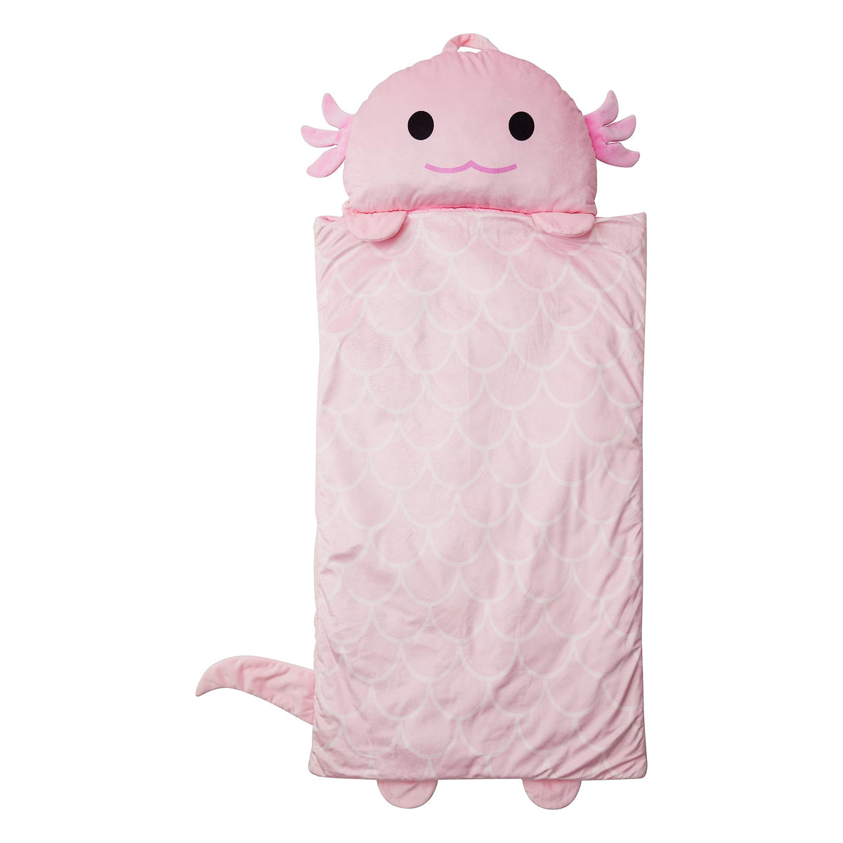 Nap Buddy Axolotl sleeping bag inside a play tent setup