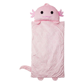 Nap Buddy Axolotl sleeping bag inside a play tent setup