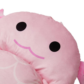 Nap Buddy Axolotl sleeping bag on a kid bed used for comfort