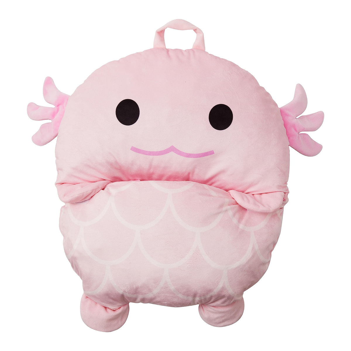 Nap Buddy Axolotl sleeping bag pillow detail with plush accents