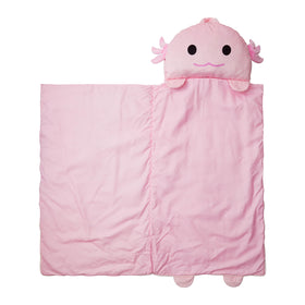 Nap Buddy Axolotl travel ready sleeping bag ready for adventures