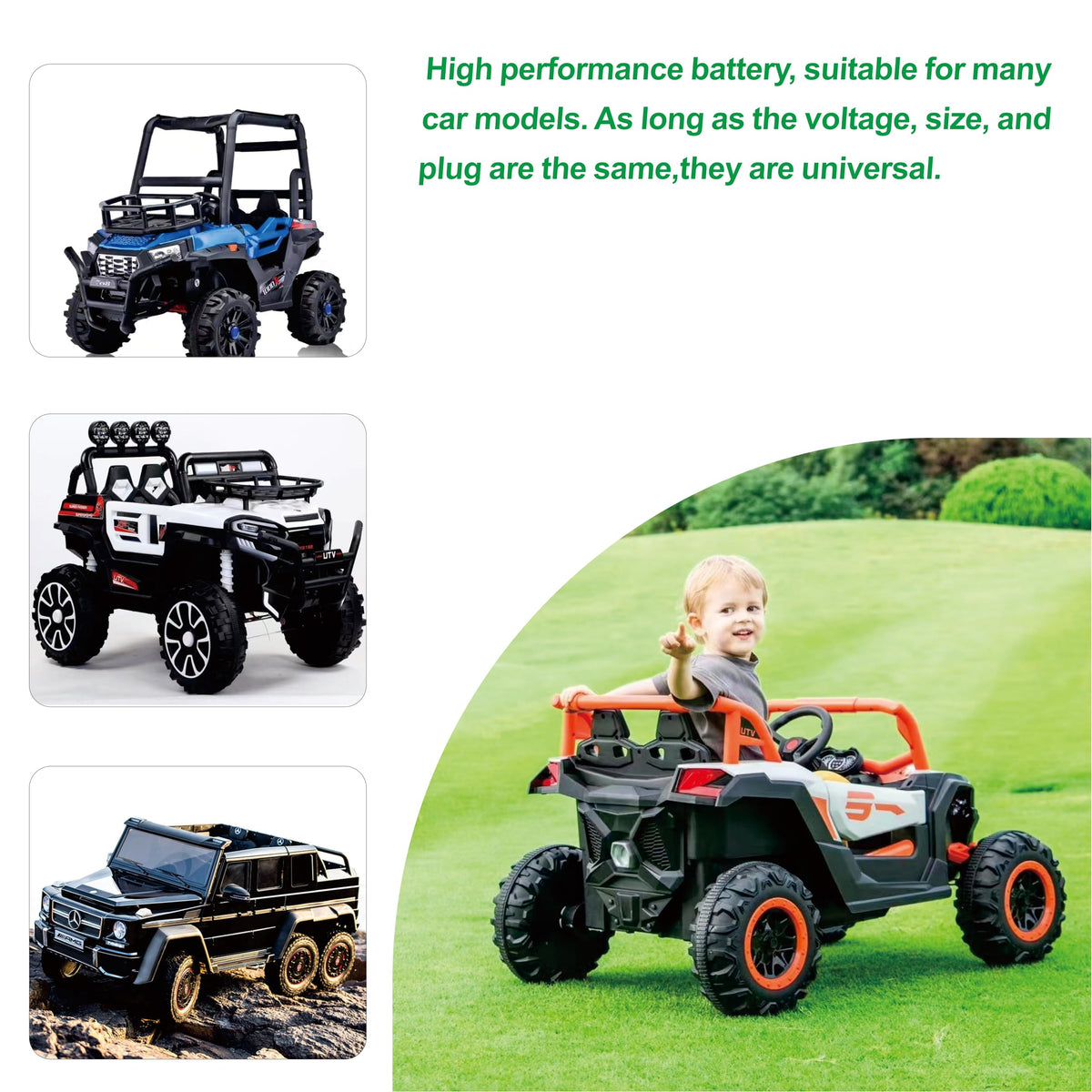 UNIKARO 12V battery pack in use on a ride-on vehicle, smooth performance.
